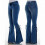 Calça jeans feminina flare com cintura elástica e modelagem ampla, estilo bootcut. 1