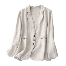 Women's Retro Cotton-Linen Blazer Long Sleeve Notch Lapel