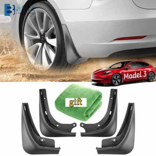 Tesla Model 3 mudguards front rear white 4 pcs 1