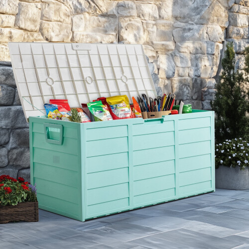Outdoor Deck Box Waterproof Lockable Resin 75 Gallon Gray 2