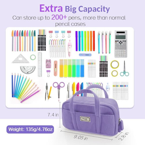 Pencil case corduroy 5 compartments wide opening beige 2