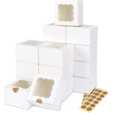 Caixas brancas para padaria com janela, 10x10x6,5 cm (4x4x2,5 polegadas), 50 unidades.