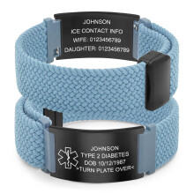 (Style-1, Type 1 diabetes) Personalized Medical Alert ID Bracelet Emergency Bangle Wristband Custom Engrave