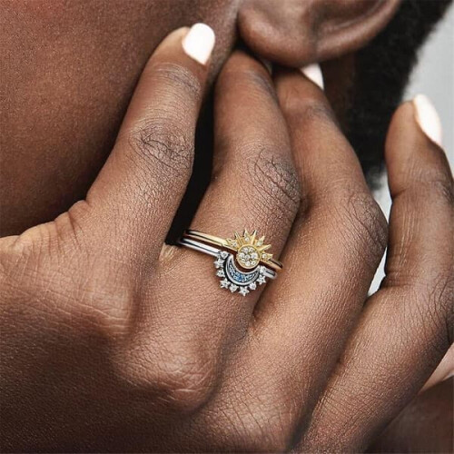 Celestial Sun and Moon Ring Set, Sparkling Sun Moon Ring With14k Gold/Silver Plating6 1