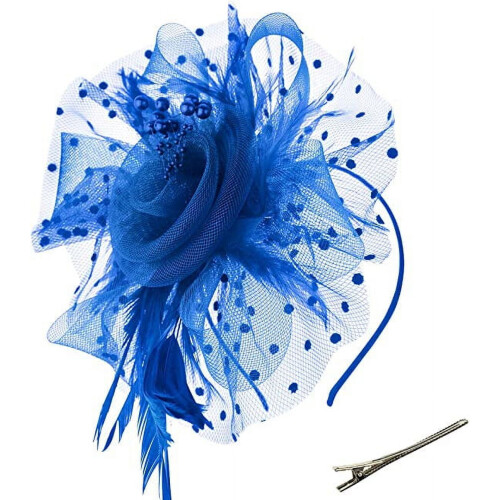Bandeau bibi orné de rubans en maille fleurie et de plumes