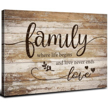 Tableau mural rustique familial sur toile marron 30 x 40 cm