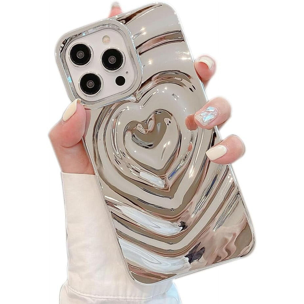 Iphone 15 Case Water Ripple Heart Design Shockproof Silver 9178400788567
