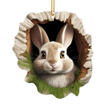 Rustiek konijntje als hangdecoratie voor een boomgat, landelijke stijl