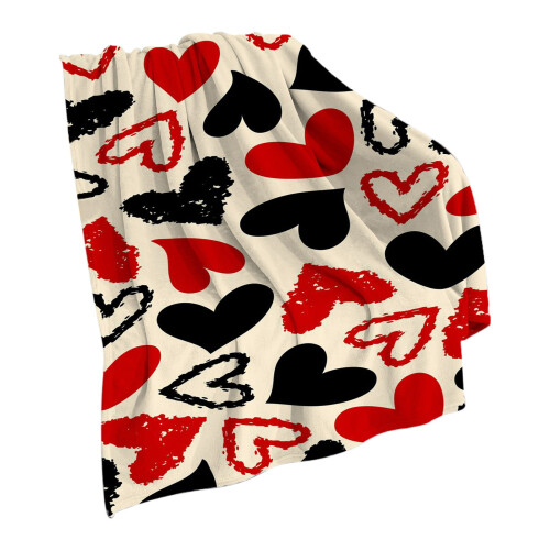 Valentinspledd boho hjerter rød svart fleece 1