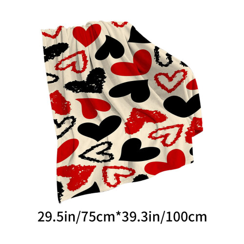 Valentinspledd boho hjerter rød svart fleece 2