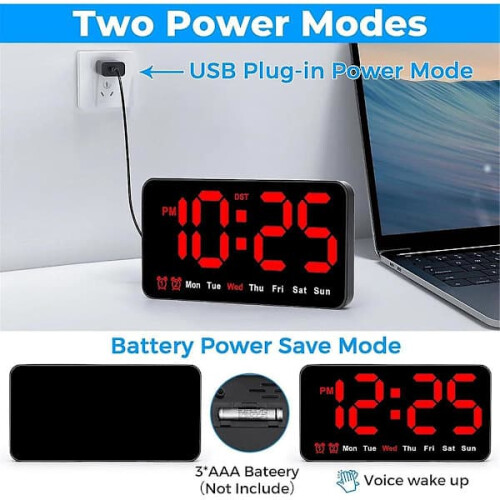Digital Wall Clock LED 9 Inch 12/24H Black Red 1