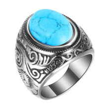 Men's Retro Turquoise Ring Titanium Steel Three-Color Opal