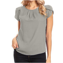 Blusa feminina casual de chiffon com gola redonda e manga curta.