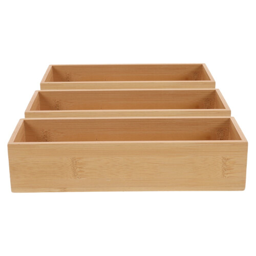 Bamboe lade-organizer set, stapelbare houten trays, 3 stuks
