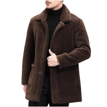 Men's Fuzzy Sherpa Trench Coat Single-Breasted Mid-Length