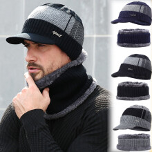 Wintermütze und Schal-Set für Herren mit Schirm