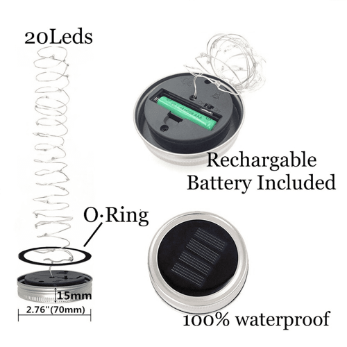 LED-ljus för älvflugor och burkar med lock, 20-pack 2