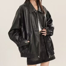 Veste en cuir oversize noire pour femme, taille XL