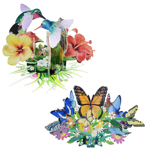 Biglietto d'auguri pop-up con farfalla e fiore (2 pezzi)