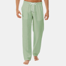 Pantalon d'été en lin pour homme, jambes larges, cordon de serrage