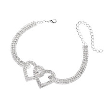 Tobillera de plata esterlina en capas con cuentas de diamantes de imitación y
