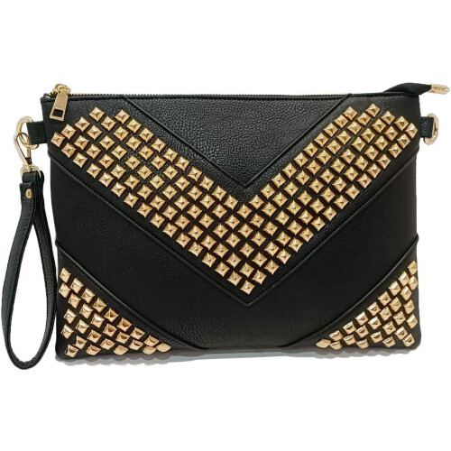 Γυναικεία oversized τσάντα clutch από PU δέρμα με τρουκς