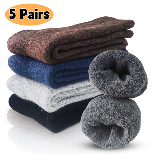 Men's Wool Socks Warm Thick Hiking Style 5 Pairs