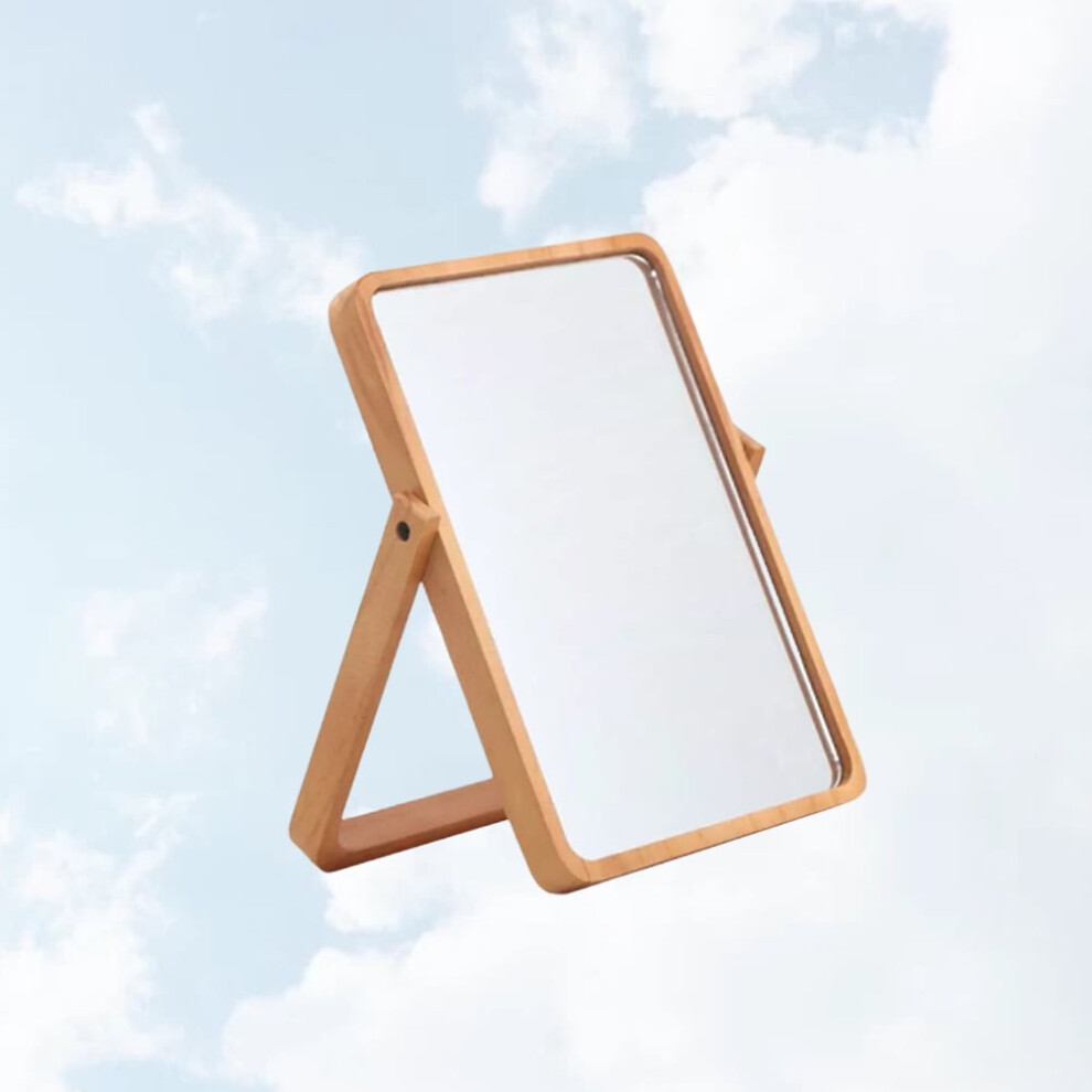 FRCOLOR Light Brown Wooden Makeup Mirror Square 7.5 x 7.5