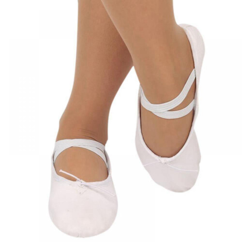 Damesballetschoenen van stretchcanvas met gesplitste zool, wit