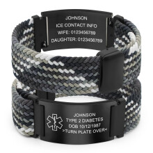 (Style-16, Type 2 diabetes) Personalized Medical Alert ID Bracelet Emergency Bangle Wristband Custom Engrave