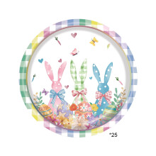 Assiettes en papier de Pâques 23 cm, motif lapin coloré, lot de 25