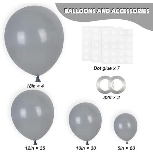 Gray Latex Balloons Set Matte Finish 129 pcs 1