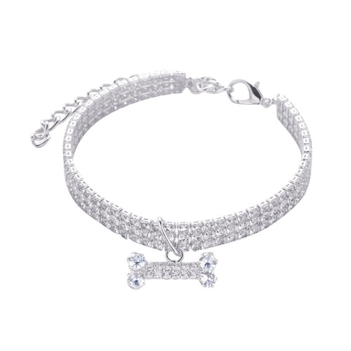 Collier os en strass pour chien, ajustable S/M/L