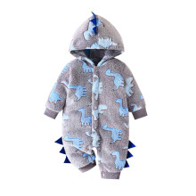 Salopă din fleece cu dinozauri pentru copii mici, gri, cu mânecă lungă și glugă