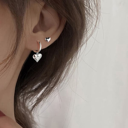 Crystal silver heart hoop earrings stud charm 1