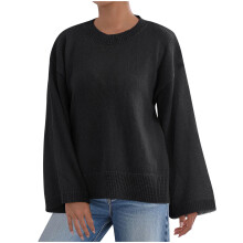 Pulover cu mâneci evazate pentru femei, croială lejeră, top din tricot acrilic