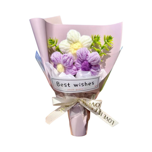 Hæklet blomsterbuket håndlavet gave 1 stk.
