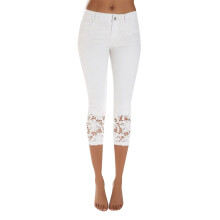 Damen-Jeans aus hochgeschnittenem, kurzem Denim mit elastischem Spitzeneinsatz