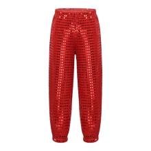 Pantalones de baile con lentejuelas para niñas de 9 a 10 años, color rojo.
