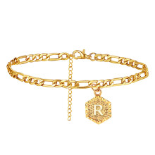 Tobillera Figaro chapada en oro para mujer con inicial, ajustable.