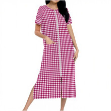 Halat de damă din flanel în carouri cu buzunare, S-2XL