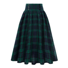 Jupe écossaise vintage pour femme, taille haute plissée, verte, taille XXL