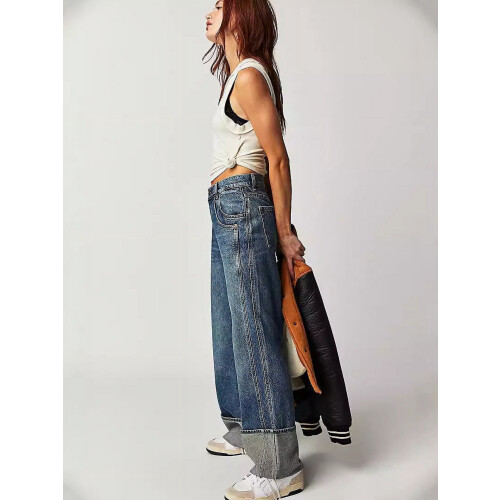 Damjeans med smala, raka, retromönster 2