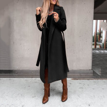 Dame ulltrenchcoat med belte, lange ermer