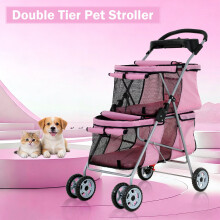 Haustierbuggy für kleine und mittelgroße Hunde und Katzen, rosa, faltbar