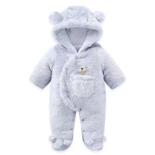 Macacão infantil de lã com capuz e estampa de ursos para o inverno, tamanho 6-9 meses.