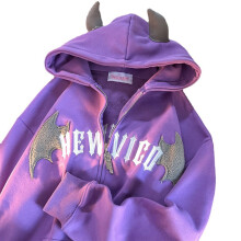 Sweat à capuche zippé à manches longues avec motif cornes de diable pour femme