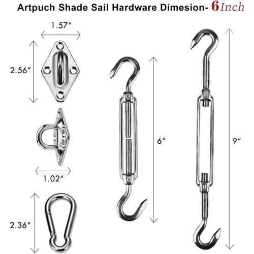 Kit de ferragens para vela de sombra, formato retangular/quadrado de 6 polegadas (316) 1