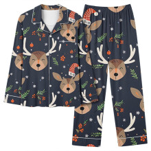 Women's Reindeer Print Lounge Top and Pants Set S-2XL