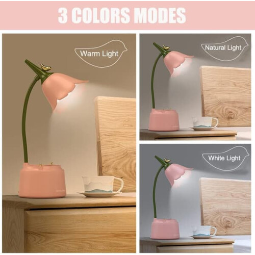 Children's LED Desk Lamp Pink USB Rechargeable Adjustable 2